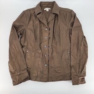 Coldwater Creek Jacket Womens 10 Brown Notch Collar Metallic Snap Front Western
